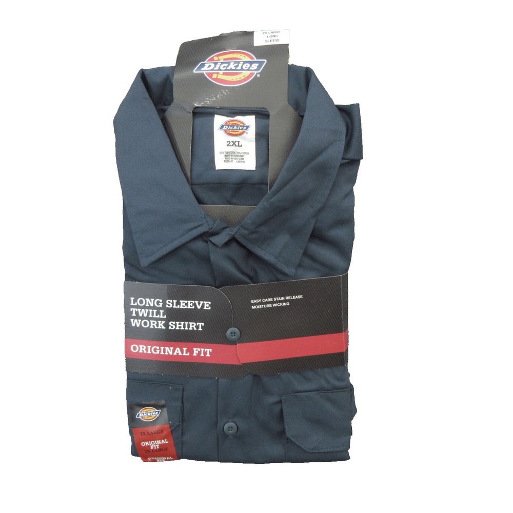 Dickies Men Work Shirt 2XL Airforce Blue Twill Work Long Sleeve Original Fit New
